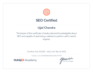 SEO hubspot academy certificate